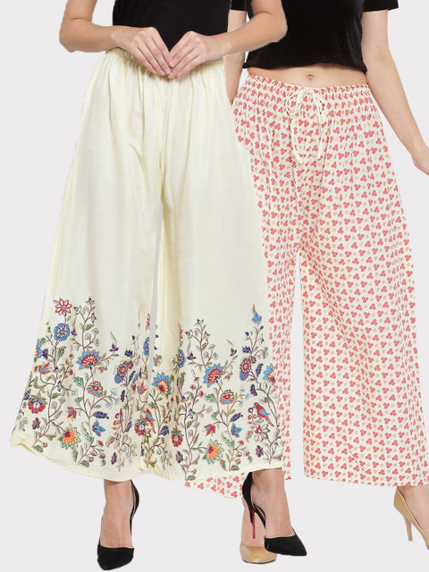 

Clora Creation Women Cream-Coloured & Pink Set Of 2 Floral Printed Flared Ethnic Palazzos