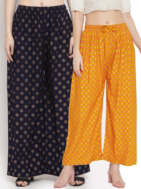 

Clora Creation Women Mustard Yellow & Navy Blue 2 Ethnic Motifs Printed Knitted Ethnic Palazzos