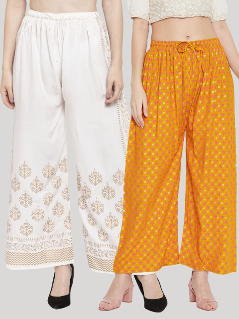 

Clora Creation Women Mustard & Cream Set Of 2 Ethnic Motifs Printed Flared Palazzos