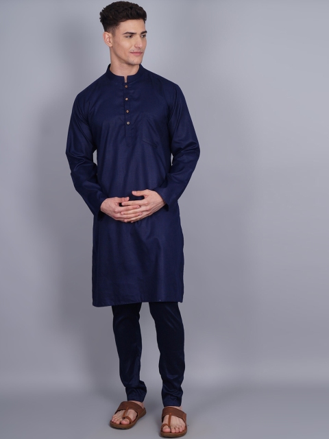 

GRACIT Men Navy Blue Solid Dupion Silk Kurta with Pyjamas