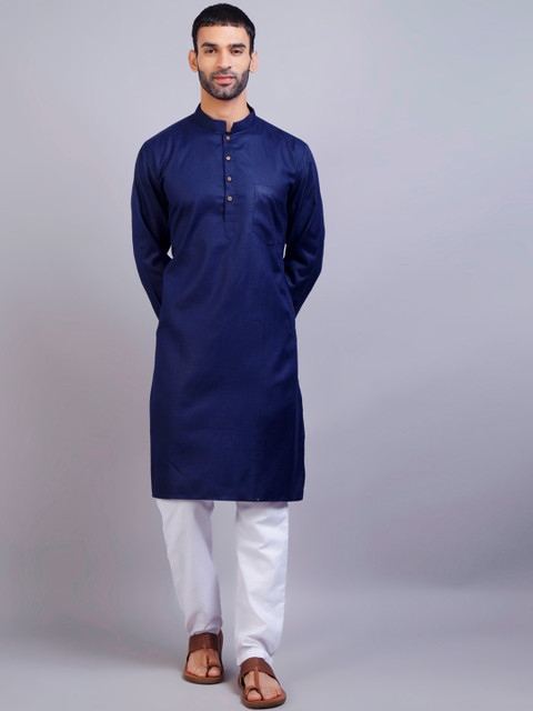 

GRACIT Men Navy Blue & White Solid Kurta with Pyjamas