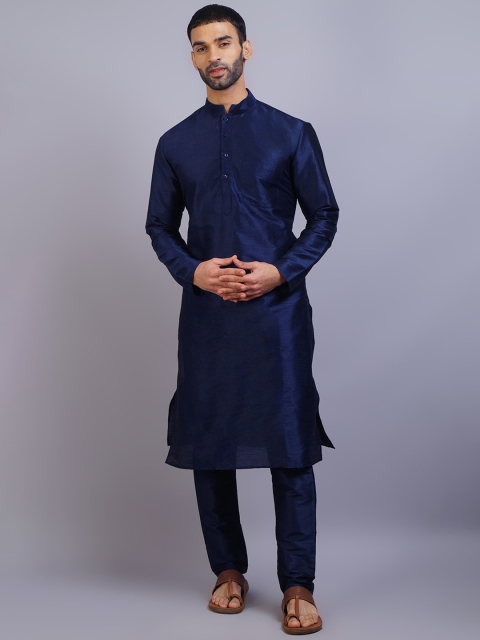 

GRACIT Men Navy Blue Solid Dupion Silk Kurta with Pyjamas