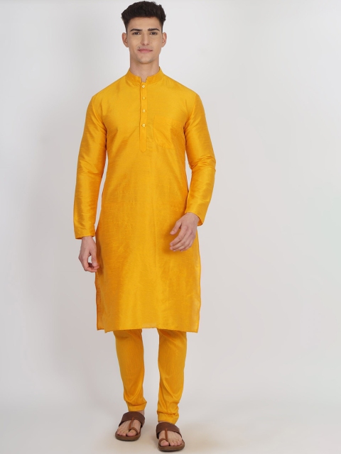 

GRACIT Men Solid Yellow Dupion Silk Kurta with Pyjamas