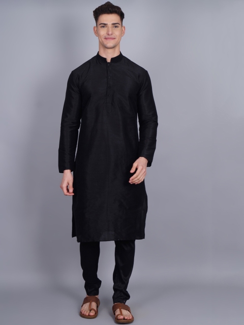 

GRACIT Men Black Solid Dupion Silk Kurta with Pyjamas