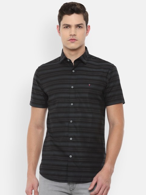 

Louis Philippe Jeans Men Black Slim Fit Horizontal Stripes Pure Cotton Casual Shirt