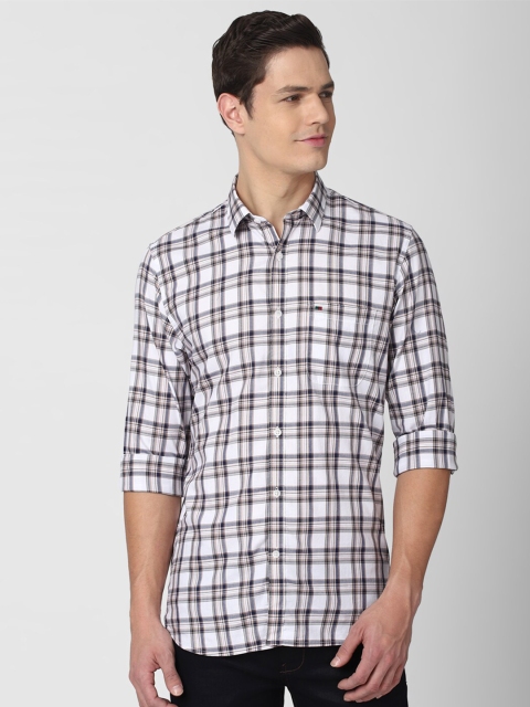 

Peter England Casuals Men White Slim Fit Tartan Checks Checked Pure Cotton Casual Shirt