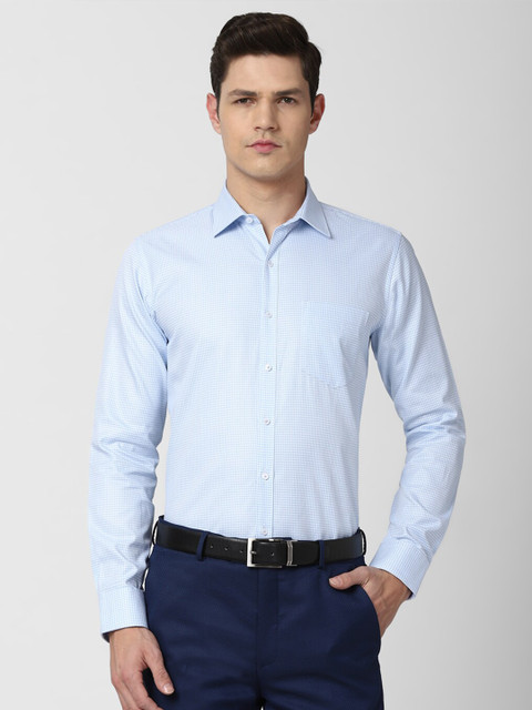 

Van Heusen Men Blue Slim Fit Micro Checks Checked Pure Cotton Formal Shirt