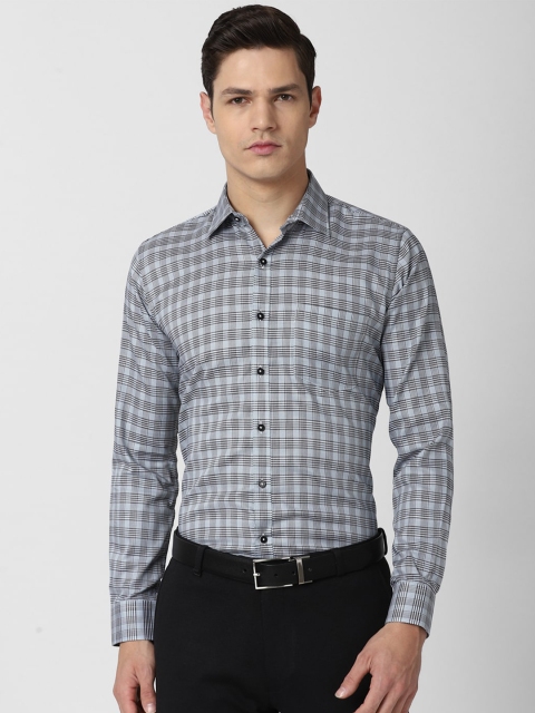 

Van Heusen Men Grey & Black Slim Fit Checked Cotton Formal Shirt