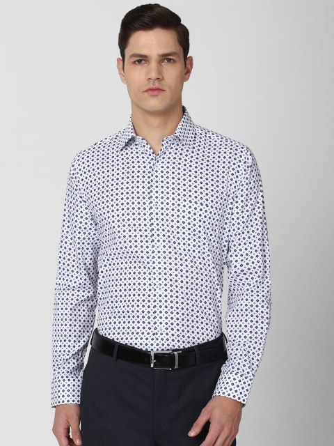 

Van Heusen Men White & Navy Blue Printed Pure Cotton Formal Shirt