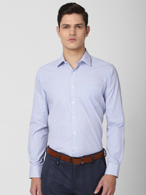 

Van Heusen Men Blue Slim Fit Pinstripes Striped Pure Cotton Formal Shirt