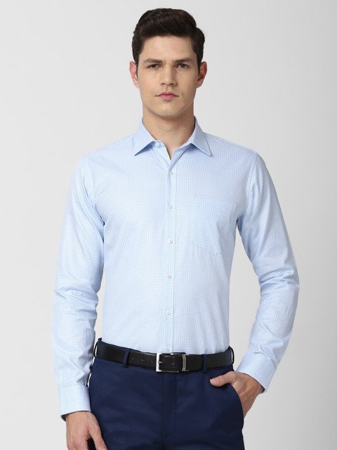 

Van Heusen Men Blue & White Slim Fit Micro Checks Checked Pure Cotton Formal Shirt