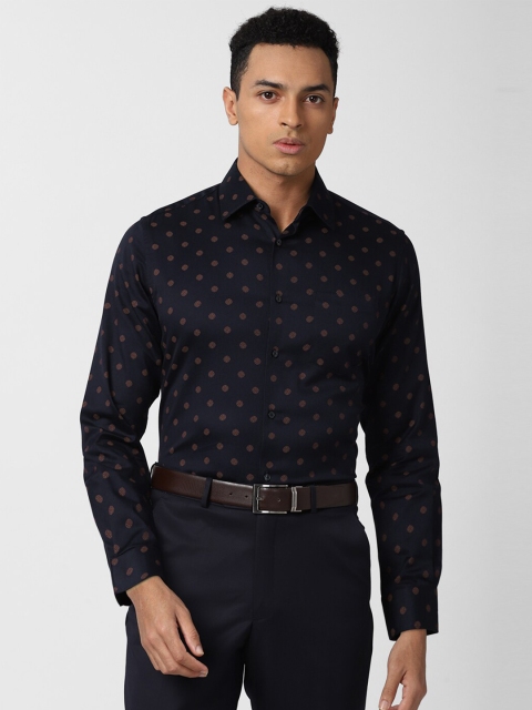 

Van Heusen Men Navy Blue & Brown Printed Pure Cotton Formal Shirt