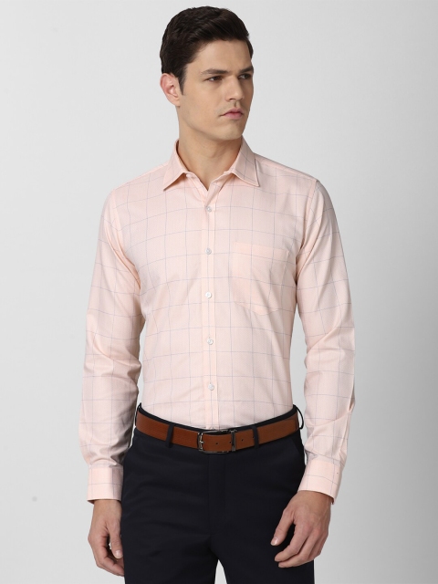 

Van Heusen Men Peach-Coloured Slim Fit Windowpane Checked Cotton Formal Shirt