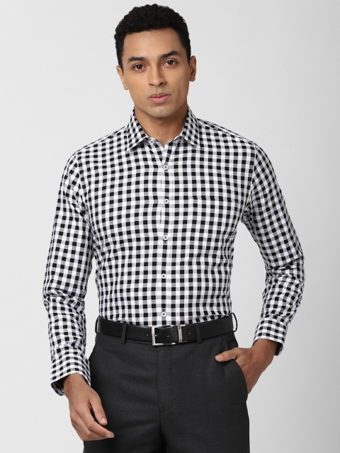

Van Heusen Men Black & White Slim Fit Gingham Checked Cotton Formal Shirt