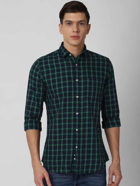 

Van Heusen Sport Men Navy Blue & Green Slim Fit Checked Casual Cotton Shirt