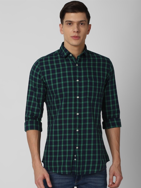 

Van Heusen Sport Men Green & Navy Blue Slim Fit Checked Pure Cotton Casual Shirt