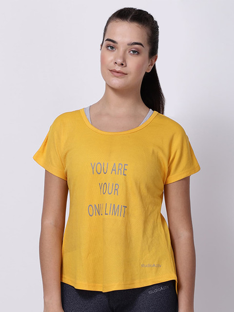 

STUDIOACTIV Women Gold-Toned Typography Printed Applique T-shirt