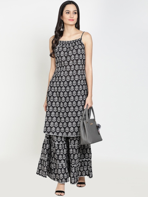 

Chokhi Bandhani Women Black Ethnic Motifs Printed Kurta with Sharara