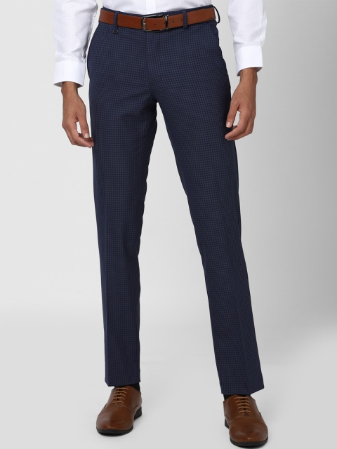 

Van Heusen Men Navy Blue Checked Slim Fit Trousers
