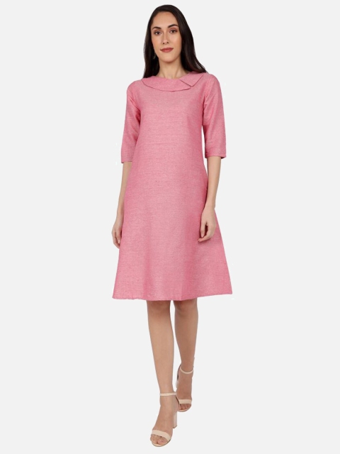 

SALWAR STUDIO Women Pink Solid Cotton A-Line Dress