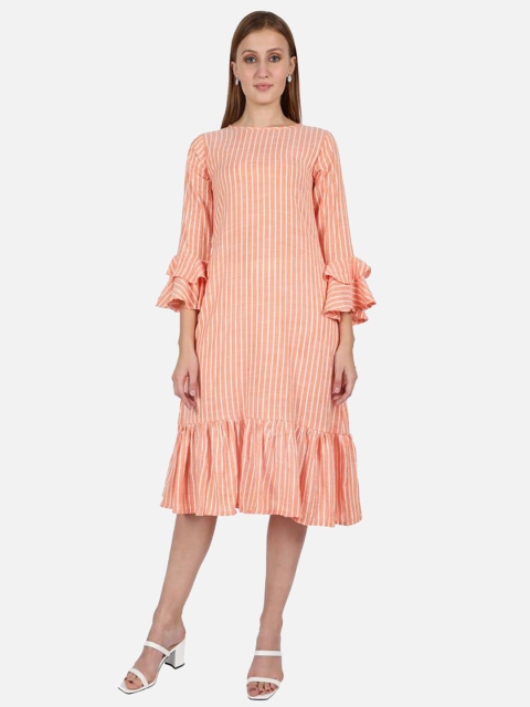 

SALWAR STUDIO Orange Striped Cotton A-Line Midi Dress