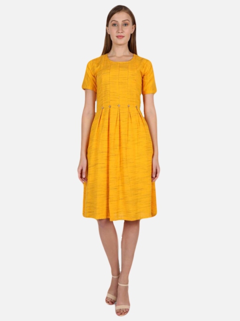

SALWAR STUDIO Women Yellow Solid Cotton Dress