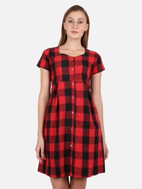 

SALWAR STUDIO Red & Black Checked Fit & Flare Dress