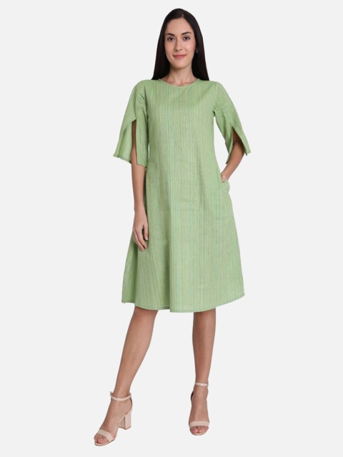

SALWAR STUDIO Green Striped A-Line Dress