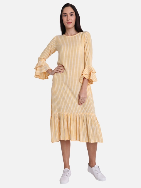 

SALWAR STUDIO Yellow Striped A-Line Midi Dress
