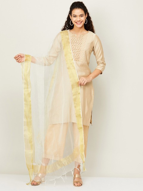 

Melange by Lifestyle White & Gold-Toned Dupatta with Zari