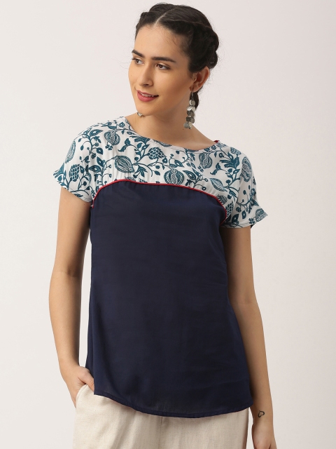 

IMARA Fusion by Women Navy Printed Regular Top, Navy blue