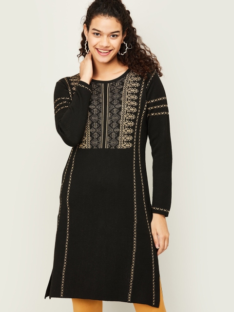 

Melange by Lifestyle Women Black Geometric Acrylic Winter Kurta