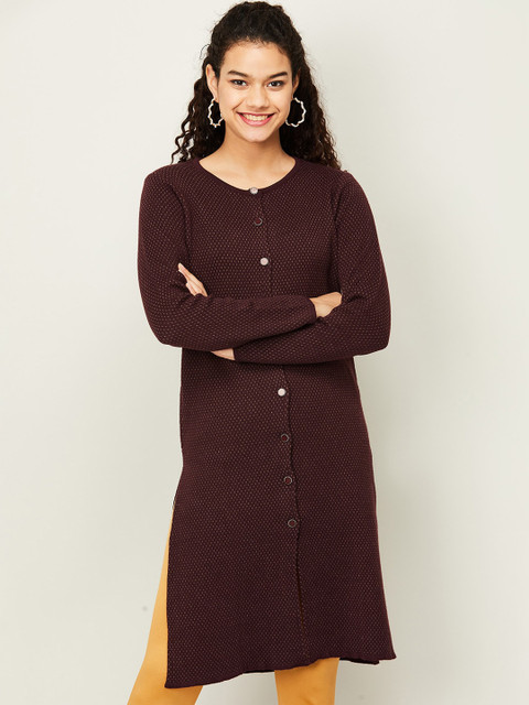 

Melange by Lifestyle Women Wine Red Woven Design Acrylic Kurta