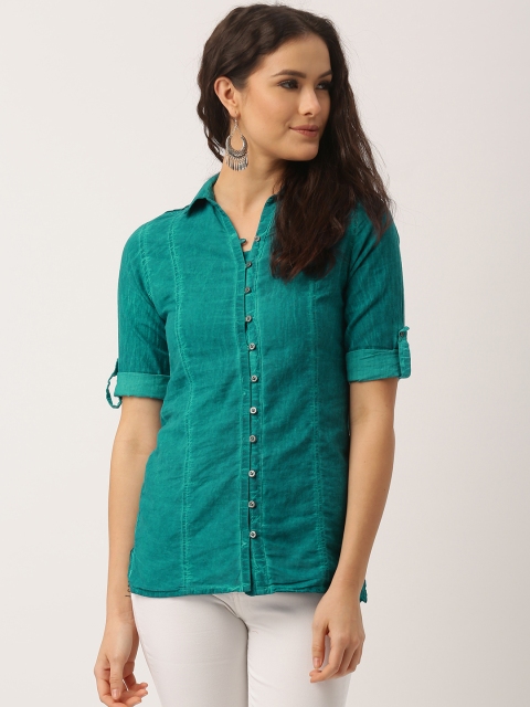 

IMARA Women Teal Green Regular Fit Faded Casual Shirt