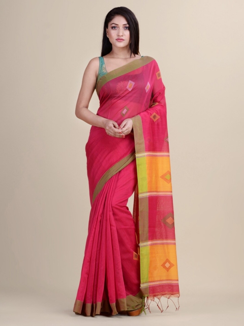

Laa Calcutta Pink & Orange Woven Design Silk Cotton Jamdani Saree