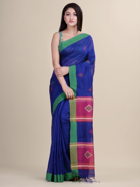 

Laa Calcutta Blue & Green Woven Design Silk Cotton Jamdani Saree