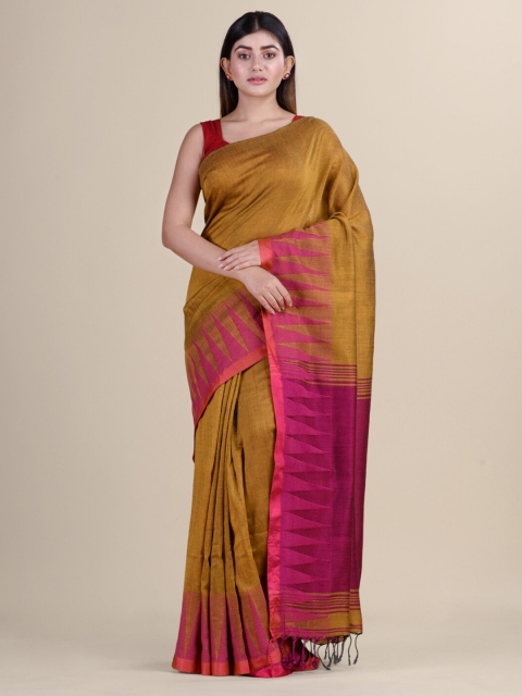 

Laa Calcutta Yellow & Magenta Silk Cotton Tant Jamdani Saree