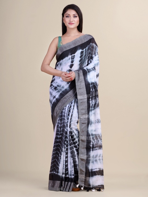 

Laa Calcutta Black & White Tie & Dye Silk Cotton Jamdani Saree