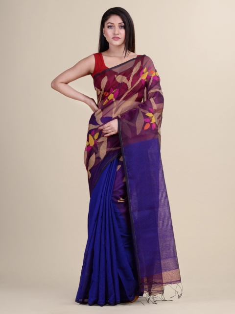 

Laa Calcutta Women Purple Cotton Silk Saree
