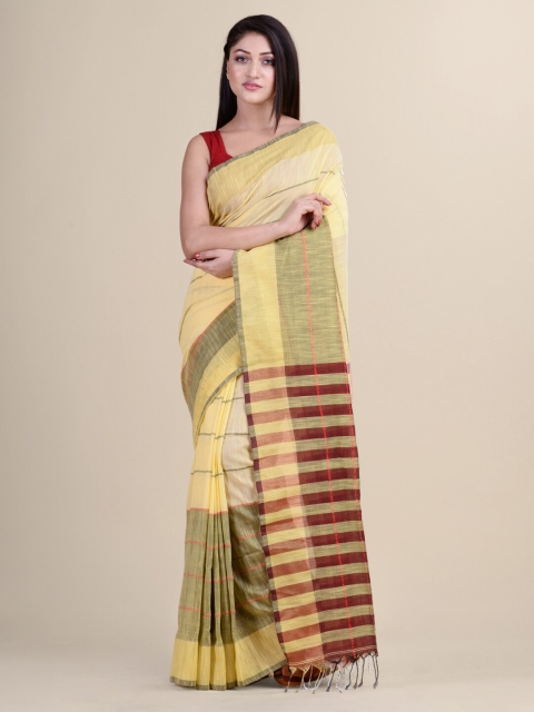 

Laa Calcutta Yellow & Maroon Woven Design Silk Cotton Jamdani Saree