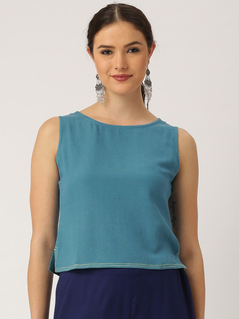 

IMARA Fusion Women Blue Solid Crop Top
