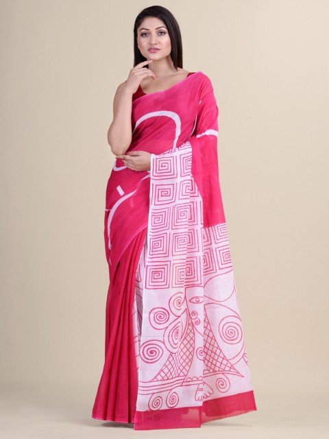 

Laa Calcutta Pink & White Printed Silk Cotton Jamdani Saree