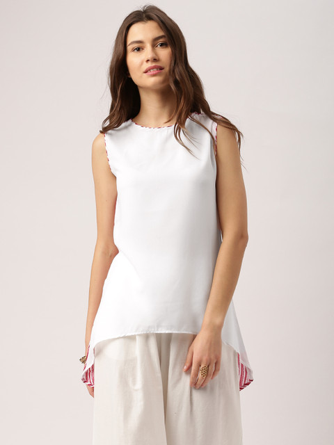 

IMARA White & Pink Printed High-Low Top