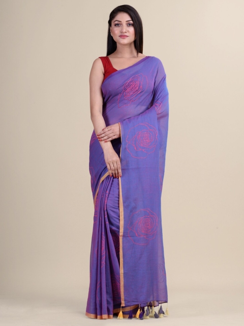 

Laa Calcutta Lavender & Purple Floral Silk Cotton Jamdani Saree