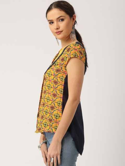 

IMARA by Women Yellow & Navy Printed Shirt-Style Top