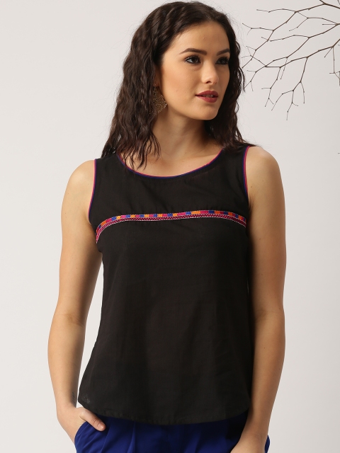 

IMARA Women Black Solid Sleeveless Pure Cotton Top