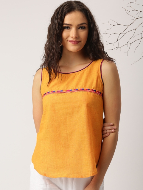 

IMARA by Women Yellow Solid Sleeveless Top