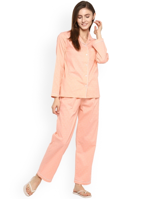 

shopbloom Women Peach-Coloured Printed Night suit
