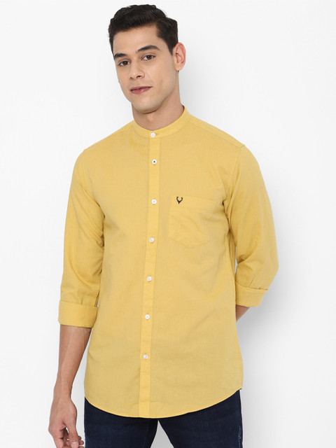 

Allen Solly Men Yellow Slim Fit Mandarin Collar Cotton Linen Casual Shirt