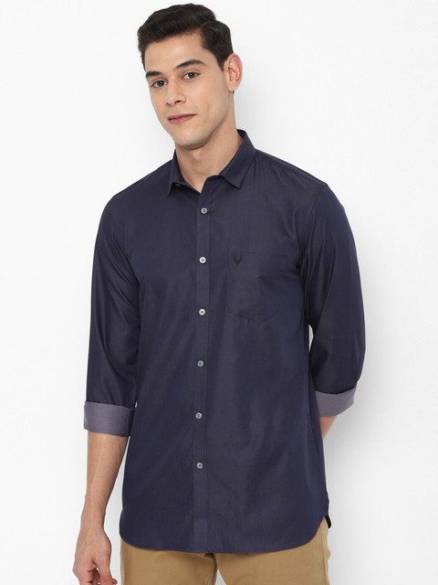

Allen Solly Men Navy Blue Solid Slim Fit Cotton Casual Shirt